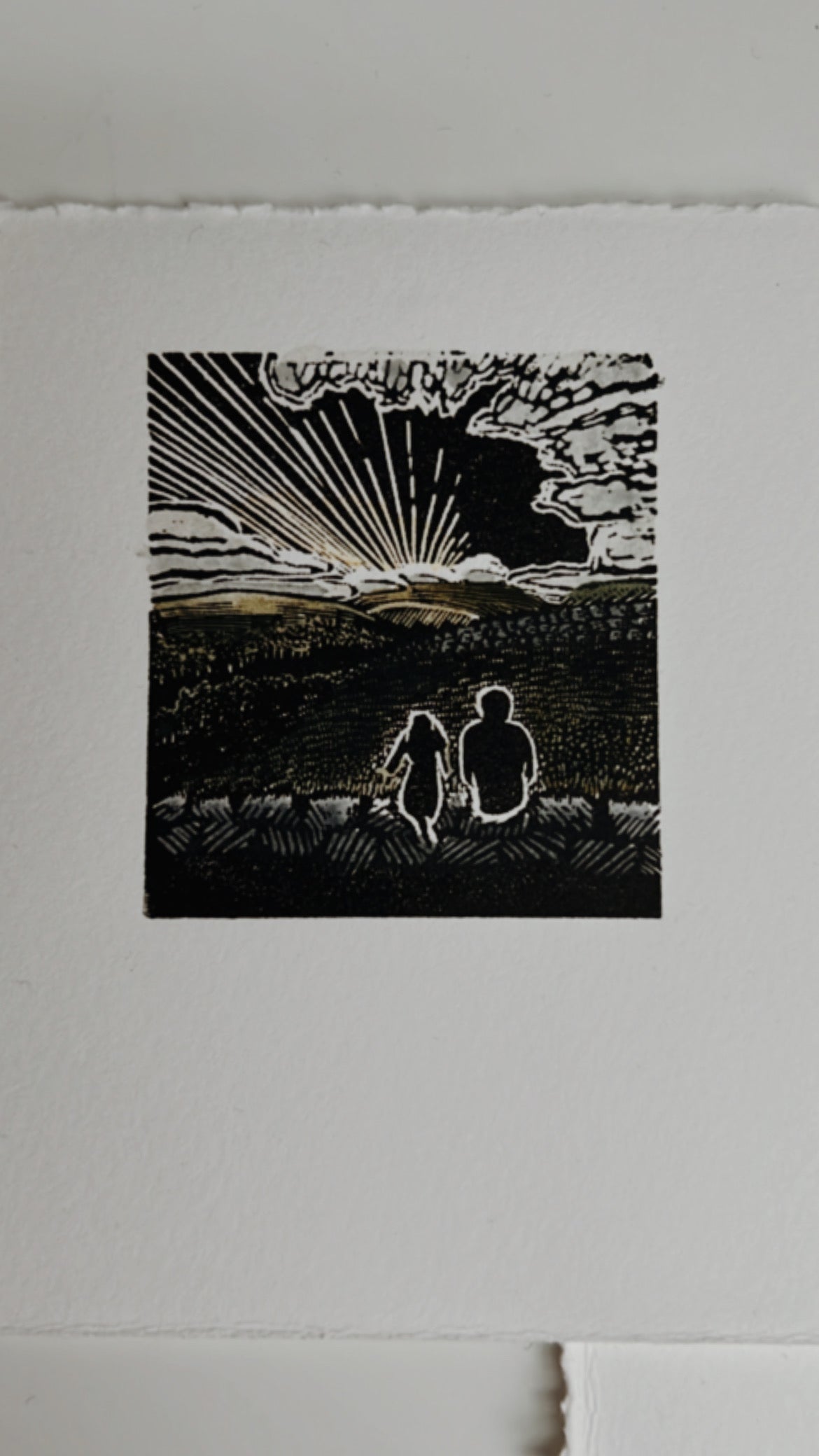 End Of Day Reflection Original Wood Engraving & Watercolour Print