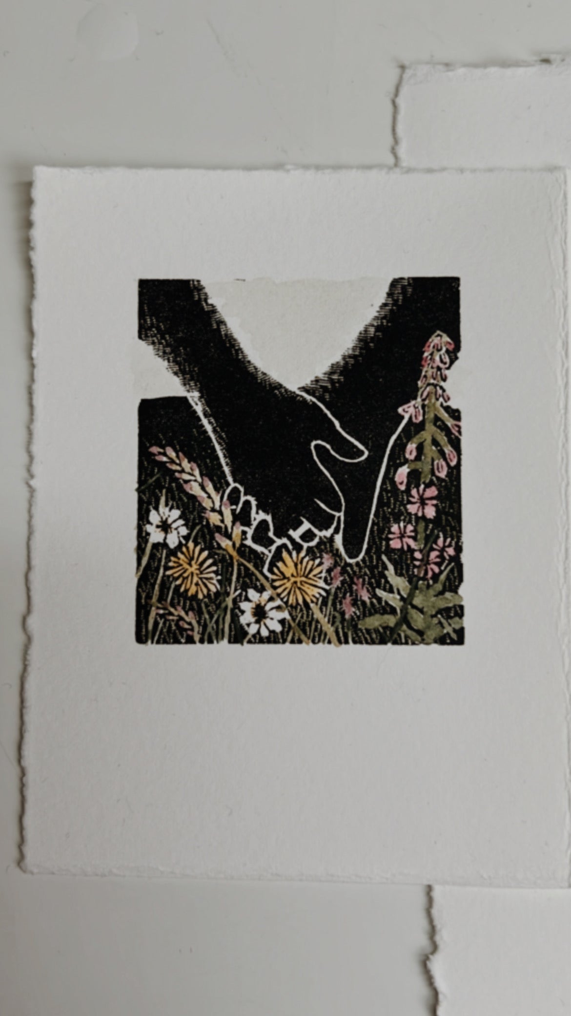 Meadow Love Wood Engraving & Watercolour Print