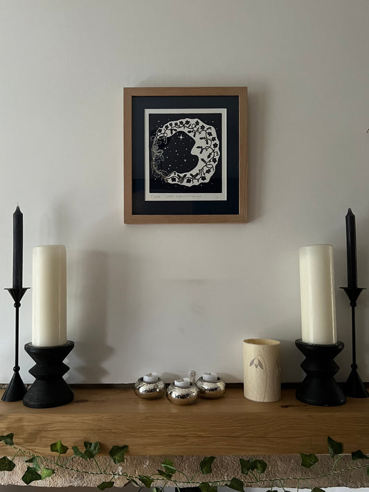 Framed Winter Wreath and Moonlight Limited Edition Original Print