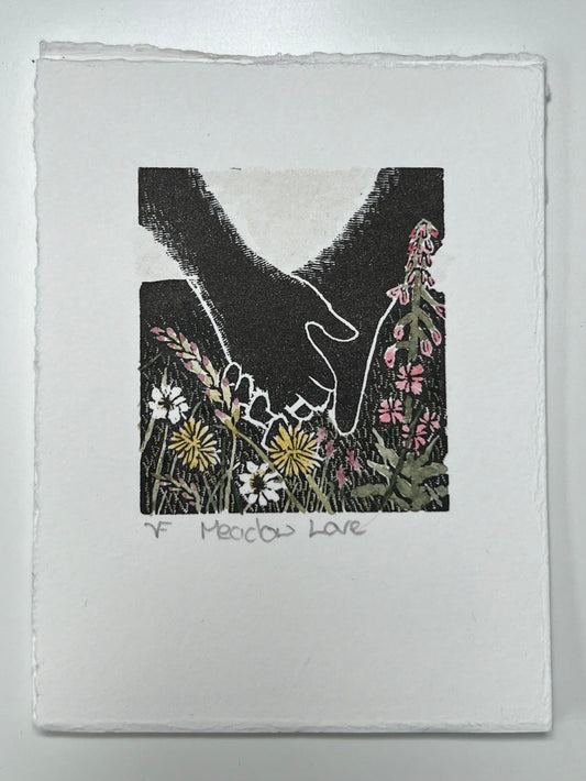 Meadow Love Wood Engraving & Watercolour Print